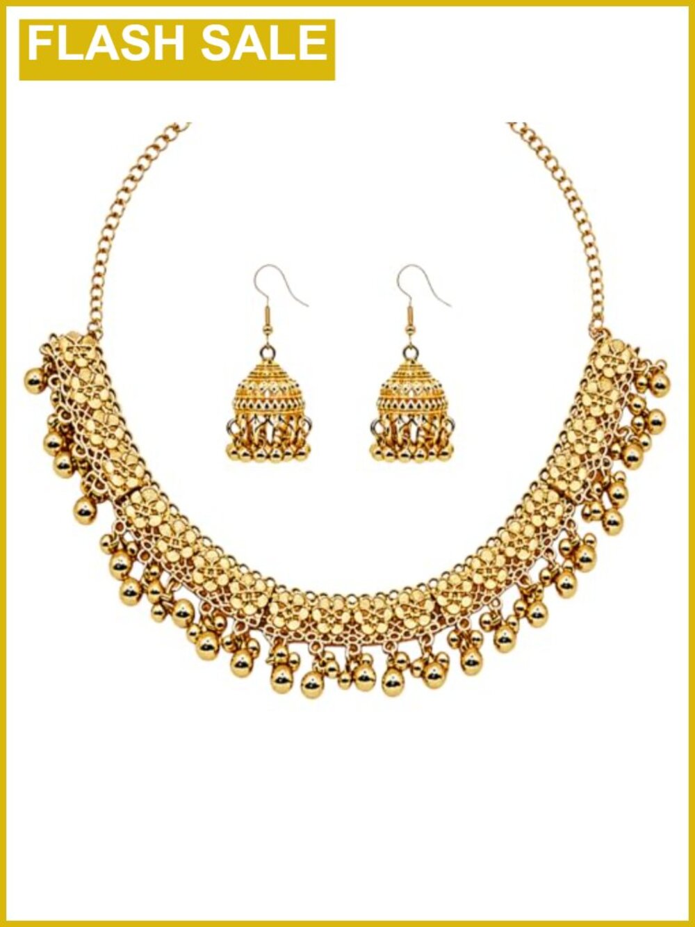 Indian Jewelry Set Gold Tone Choker Necklace & Jhumka Earrings Ethnic Wedding